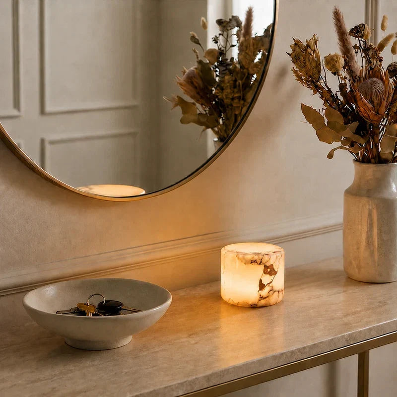 Marble Lamp – Handmade, White with Unique Veins for Modern Interiors and Ambient Lighting