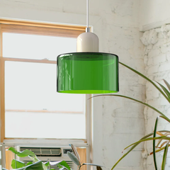 Retro pendant light – Dark green and orange glass shade for a dining table or reading nook, adjustable length up to 150 cm