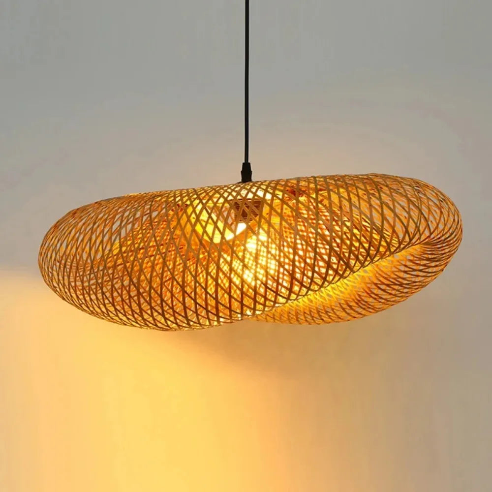 Hand-Woven Natural Rattan Pendant Light – Japandi / Wabi-Sabi Style