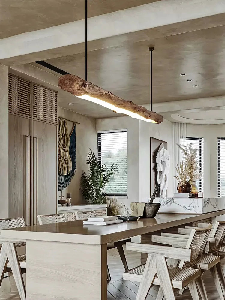 Solid Wood Linear Pendant Light – Japanese Minimalist Style