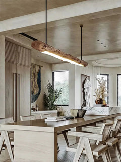 Solid Wood Linear Pendant Light – Japanese Minimalist Style