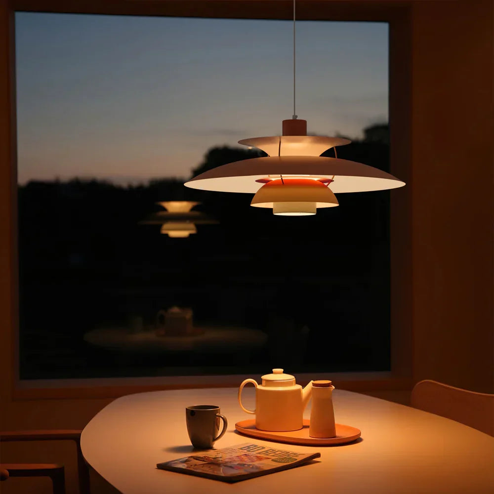 Danish pendant light – Layered metal, colorful design for the dining room or living room