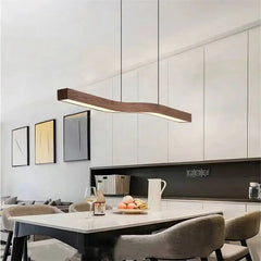 Walnut Finish Linear Pendant Light – Modern Retro Design