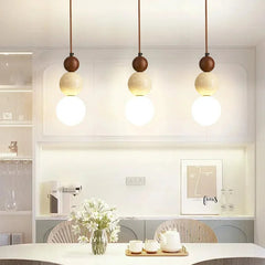 Natural Stone & Wood Pendant Light – Contemporary Bauhaus Style
