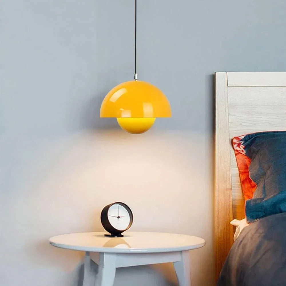 Painted Metal Dome Pendant Light, Half Sphere Shade with an Inner Ball, Gloss Yellow Finish, 23cm, Dining Room & Living Room
