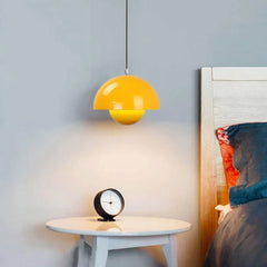 Painted Metal Dome Pendant Light, Half Sphere Shade with an Inner Ball, Gloss Yellow Finish, 23cm, Dining Room & Living Room