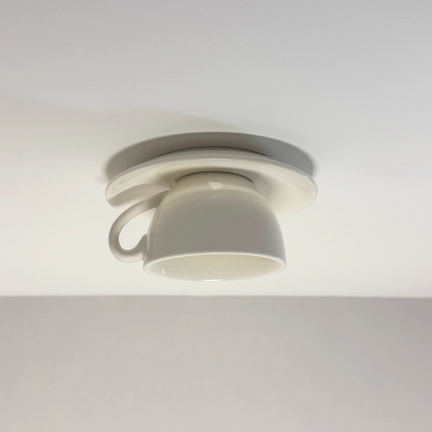 Glazed Ceramic Bowl Flush Ceiling Light, Navy Finish, Playful Handle Detail, Set of 2, Bedroom, Living Room & Dining Room