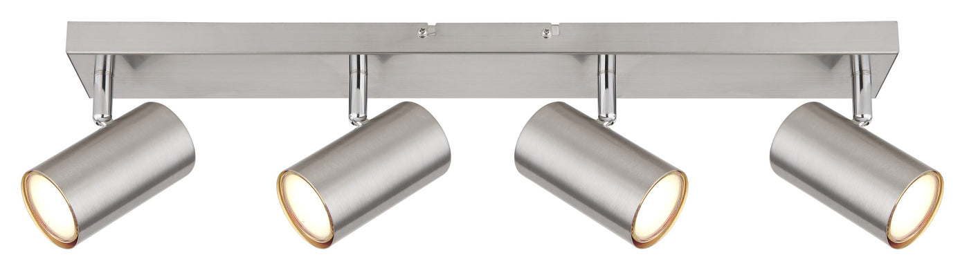 Contemporary brushed chrome kitchen spotlight bar with four lights