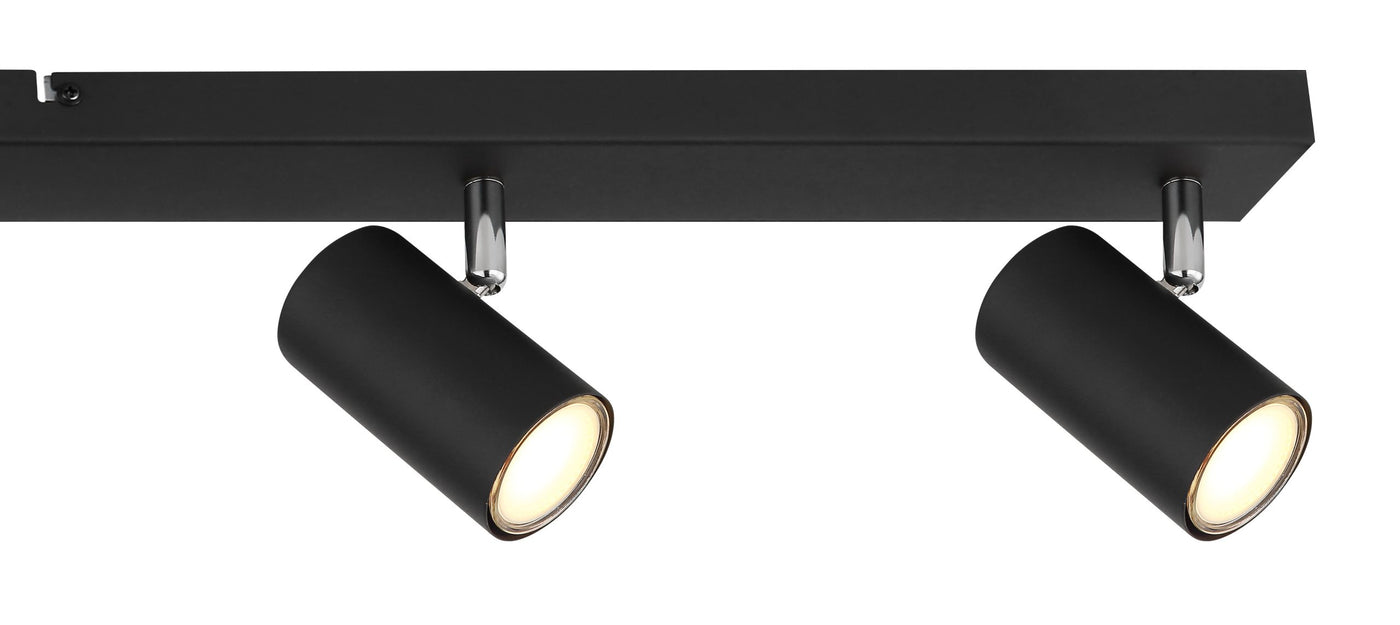 Sleek black kitchen spotlight bar illuminating a modern kitchen
