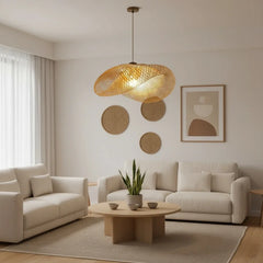 Hand-Woven Natural Rattan Pendant Light – Japandi / Wabi-Sabi Style