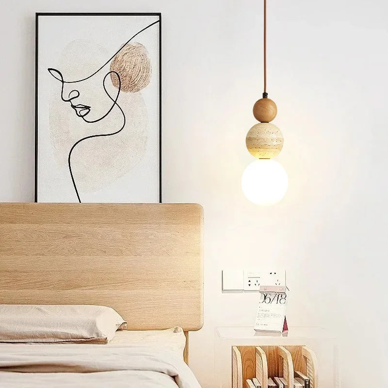 Natural Stone & Wood Pendant Light – Contemporary Bauhaus Style