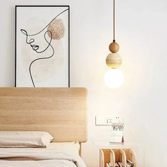 Natural Stone & Wood Pendant Light – Contemporary Bauhaus Style