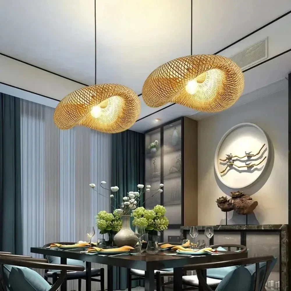 Hand-Woven Natural Rattan Pendant Light – Japandi / Wabi-Sabi Style