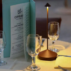 Cordless Cone Table Lamp, Rechargeable Integrated LED, Turned Metal Base in Bronze, Portable, Bedside & Dining Table