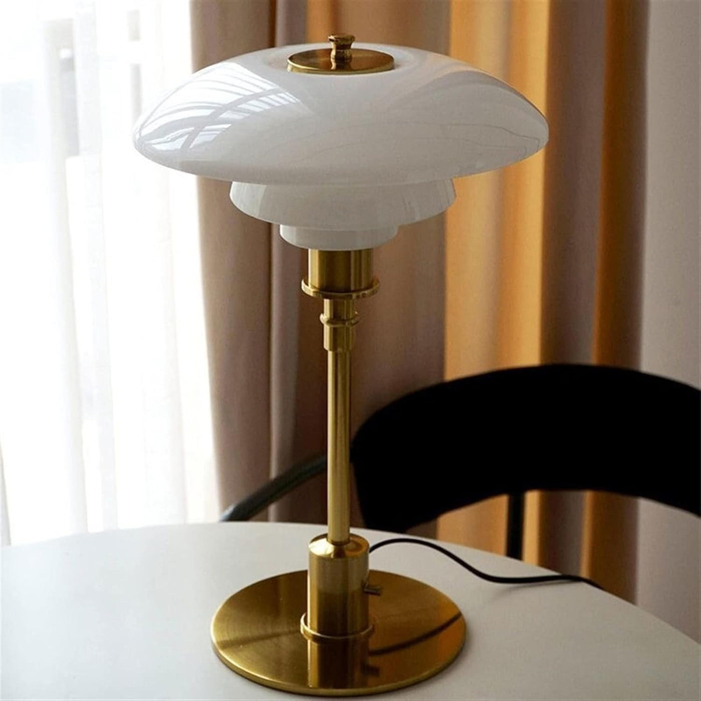 Scandinavian Table Lamp – White/Gold Glass, Modern Design for the Living Room or Bedroom