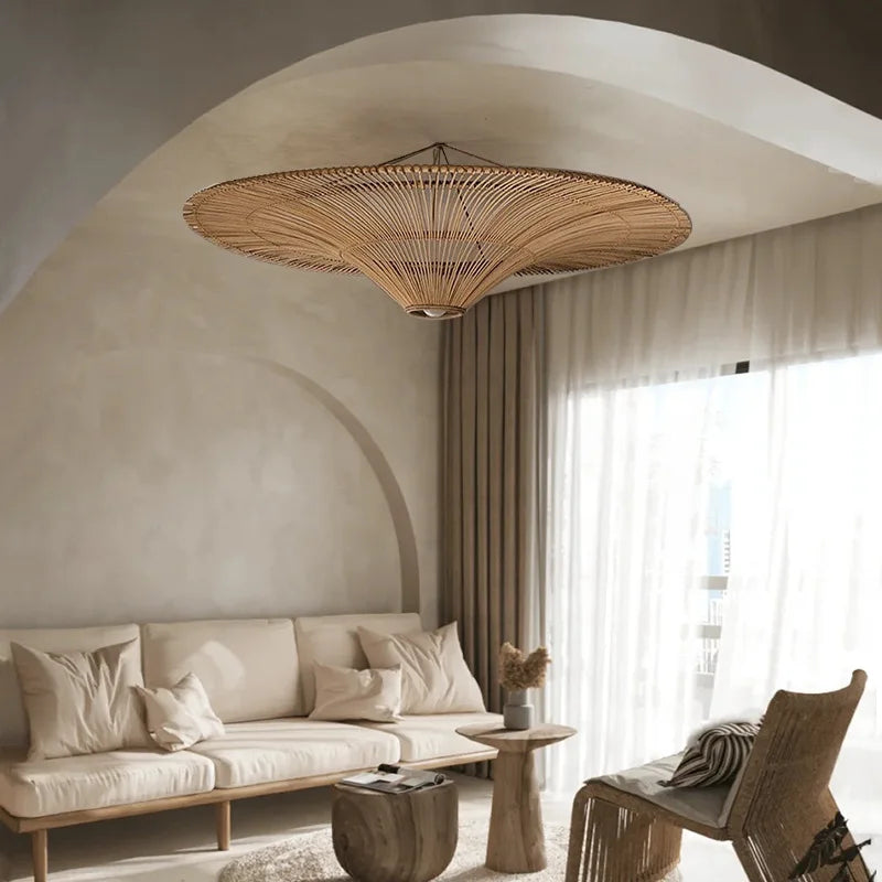 Woven Rattan Pendant Light – Japanese Wabi-Sabi Style