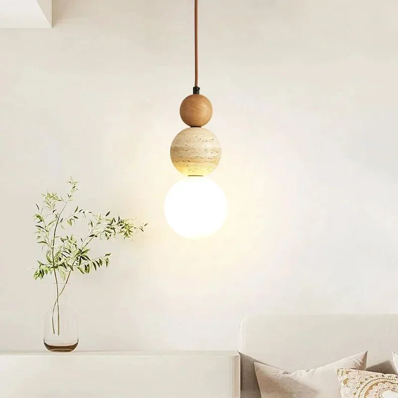 Natural Stone & Wood Pendant Light – Contemporary Bauhaus Style