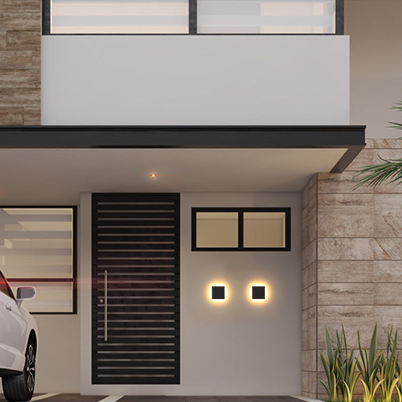 Metal Outdoor Wall Light, Integrated LED, Round or Square Body Style, Black Finish, Set of 2, Porch, Patio & Garden
