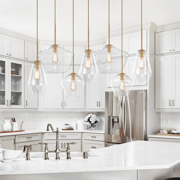 7-Light Cluster Clear Glass Geometric Pendant Light