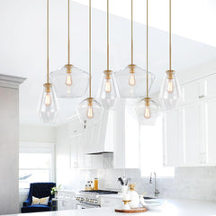 7-Light Cluster Clear Glass Geometric Pendant Light