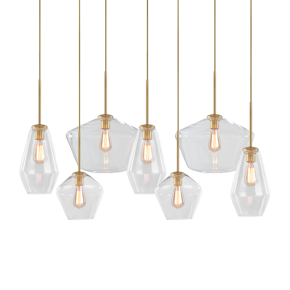 7-Light Cluster Clear Glass Geometric Pendant Light
