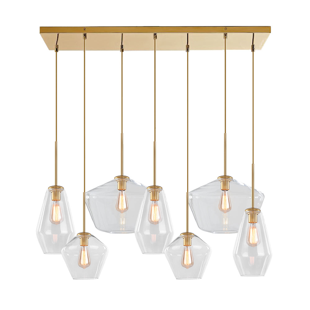 7-Light Cluster Clear Glass Geometric Pendant Light