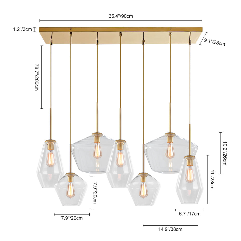 7-Light Cluster Clear Glass Geometric Pendant Light