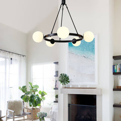 Milk Glass Globes Black Bubble Chandelier