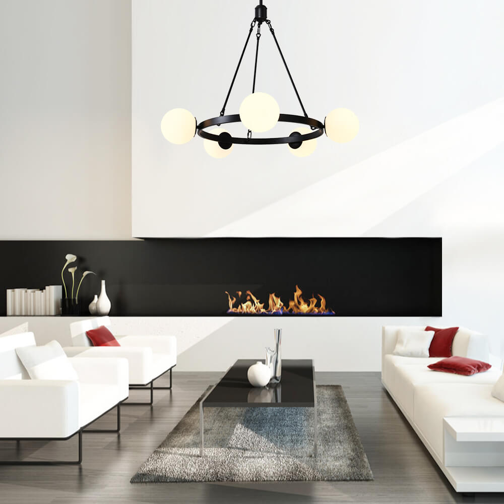 Milk Glass Globes Black Bubble Chandelier