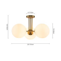 Brass Sputnik Semi Flush Mount with Frosted Opal Globe