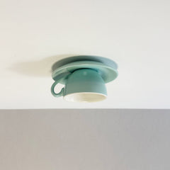 Glazed Ceramic Bowl Flush Ceiling Light, Sky Blue Finish, Playful Handle Detail, Set of 2, Bedroom, Living Room & Dining Room