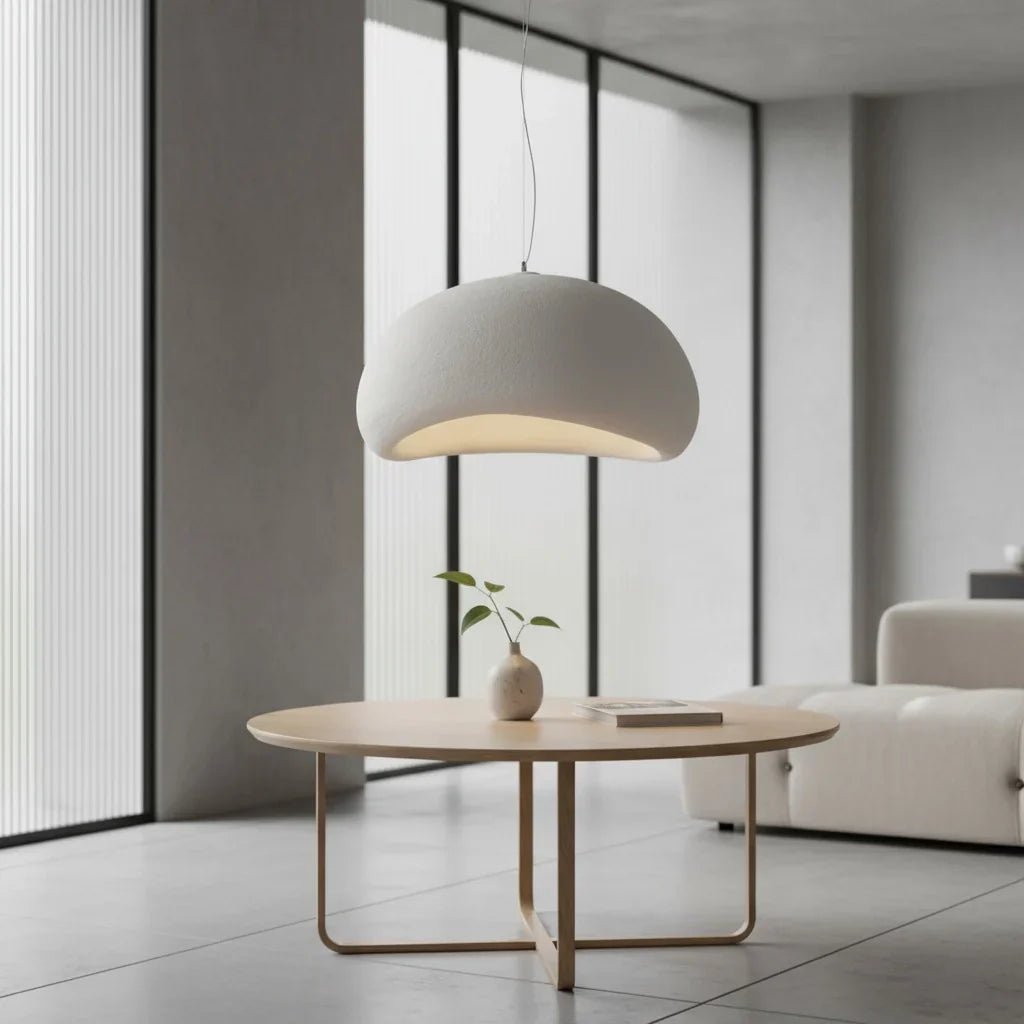 Textured Stone Effect Rounded Dome Pendant Light, Matt Cream Finish, Cord Suspended, 40cm, Set of 2, Dining Table, Living Room & Bedroom