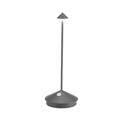 Cordless Cone Table Lamp, Rechargeable Integrated LED, Turned Metal Base in Grey, Portable, Bedside & Dining Table