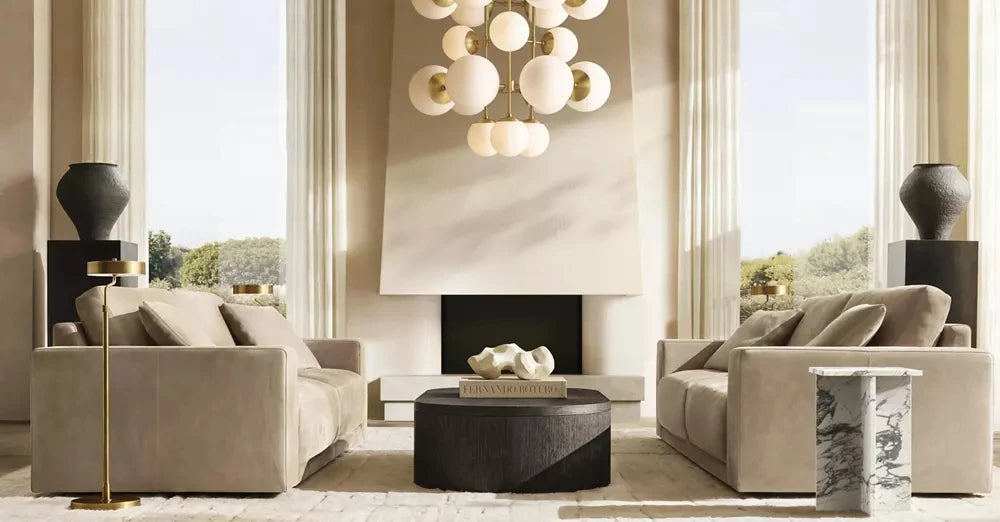 Opal Glass Cluster Chandelier, Black Finish, 51.75" Diam. 24.5"h, A Grid of Opal Glass Spheres, Dining Room & Living Room