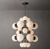 Opal Glass Cluster Chandelier, Black Finish, 31.75" Diam. 44.5"h, A Grid of Opal Glass Spheres, Dining Room & Living Room