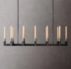 Fluted Glass Tube Linear Bar Chandelier, Bronze Finish, Modern Design, Tubes Set at Two Heights, Dining Room