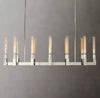 Fluted Glass Tube Linear Bar Chandelier, Bronze Finish, Modern Design, Tubes Set at Two Heights, Dining Room