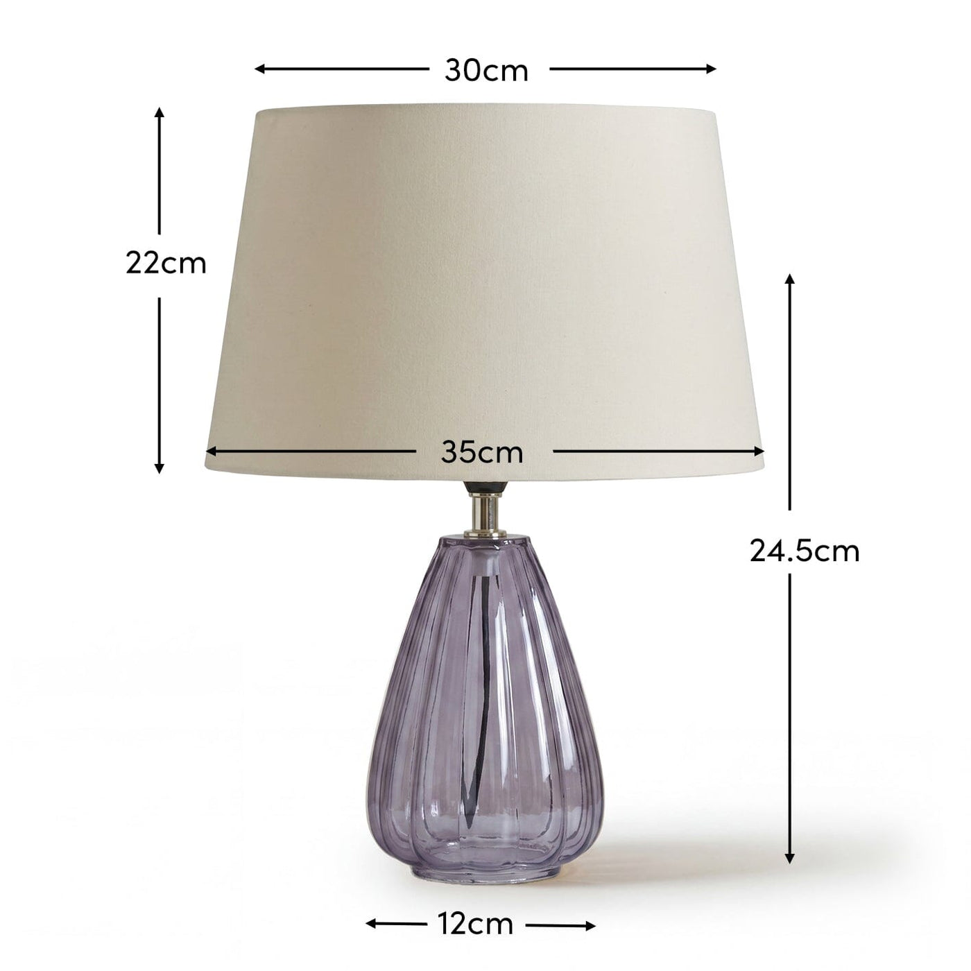 Alma 23cm Smoke Grey Glass Lamp & Coningsby Snow White Cotton Lampshade - 30cm