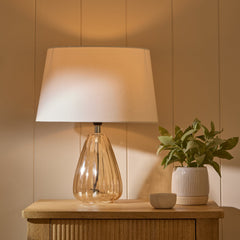 Alma 23cm Champagne Glass Table Lamp & Coningsby Snow White Cotton Lampshade - 30cm