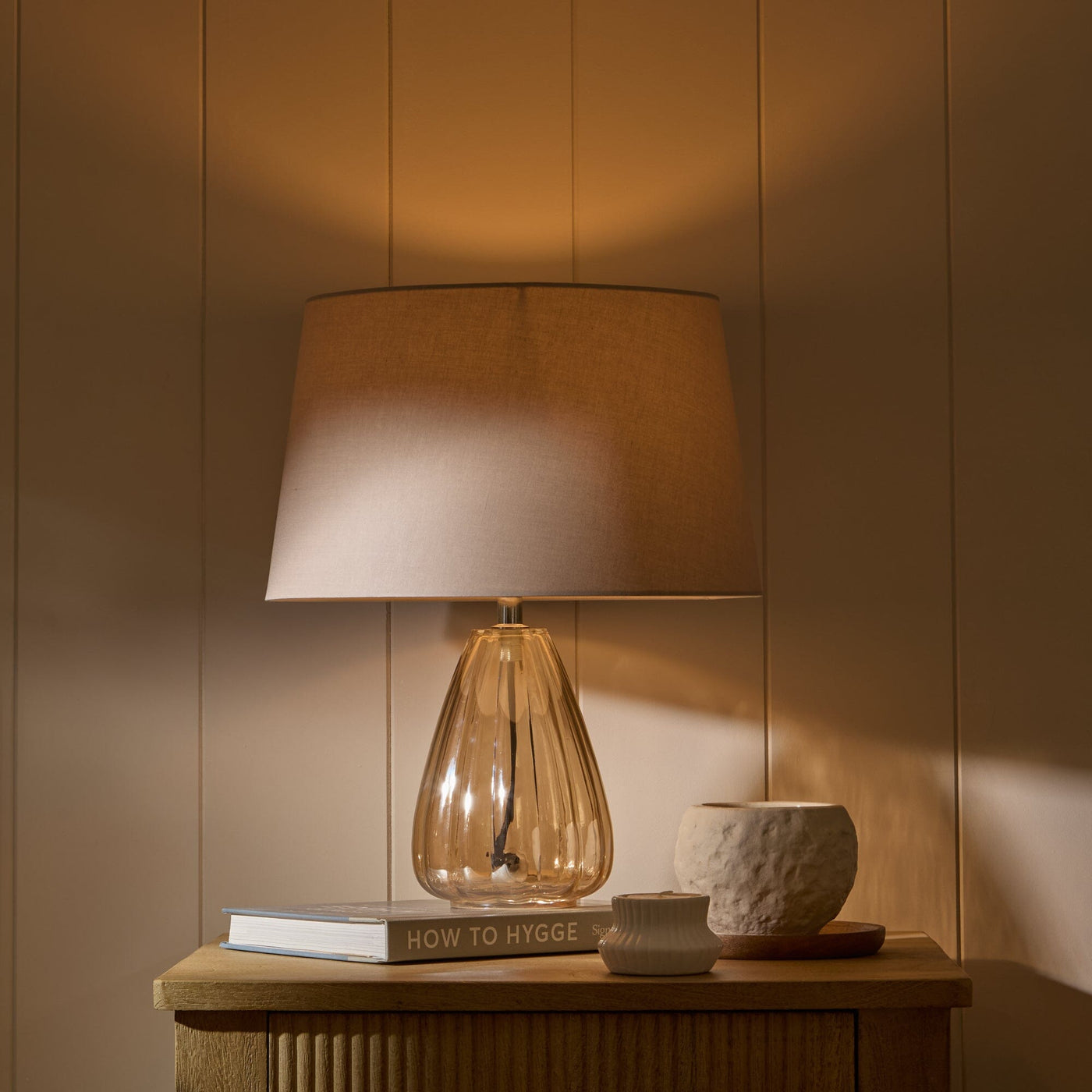 Alma 23cm Champagne Glass Table Lamp & Coningsby Taupe Cotton Lampshade - 30cm