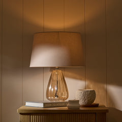 Alma 23cm Champagne Glass Table Lamp & Coningsby Taupe Cotton Lampshade - 30cm