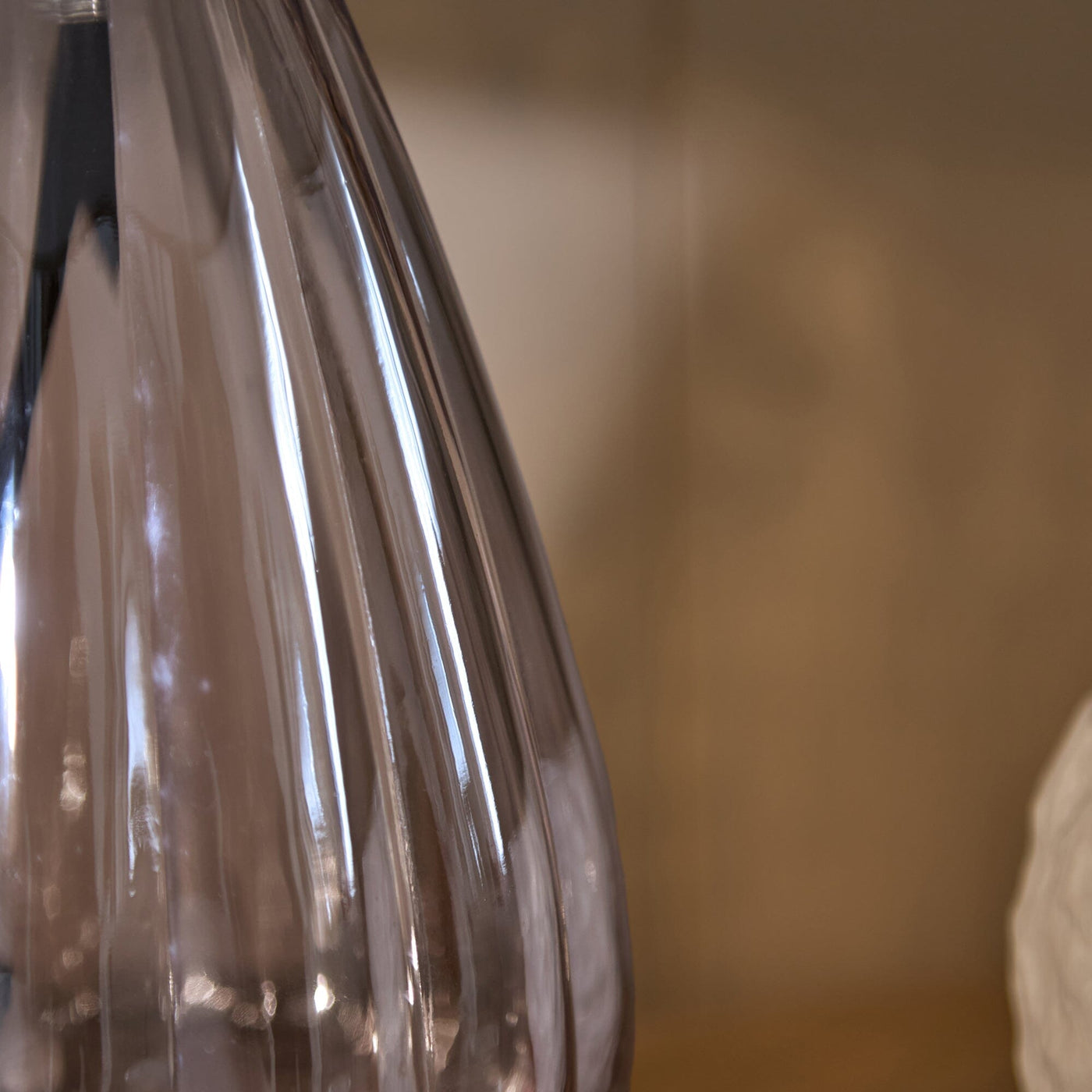 Alma 23cm Glass Lamp Base - Smoke Grey & Coningsby Taupe Cotton Lampshade - 30cm