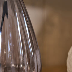 Alma 23cm Glass Lamp Base - Smoke Grey & Coningsby Taupe Cotton Lampshade - 30cm