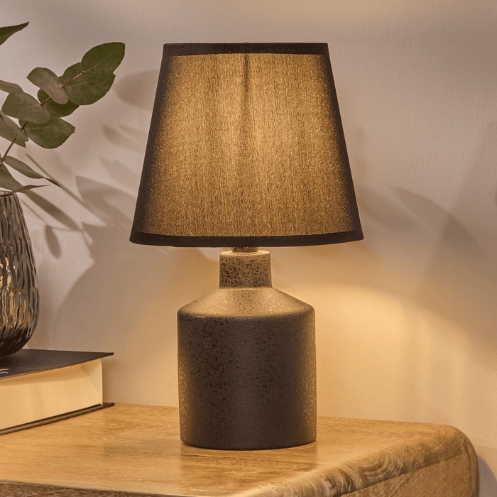 Amberley 28cm Ceramic Table Lamp - Black & Grey Polyester Shade