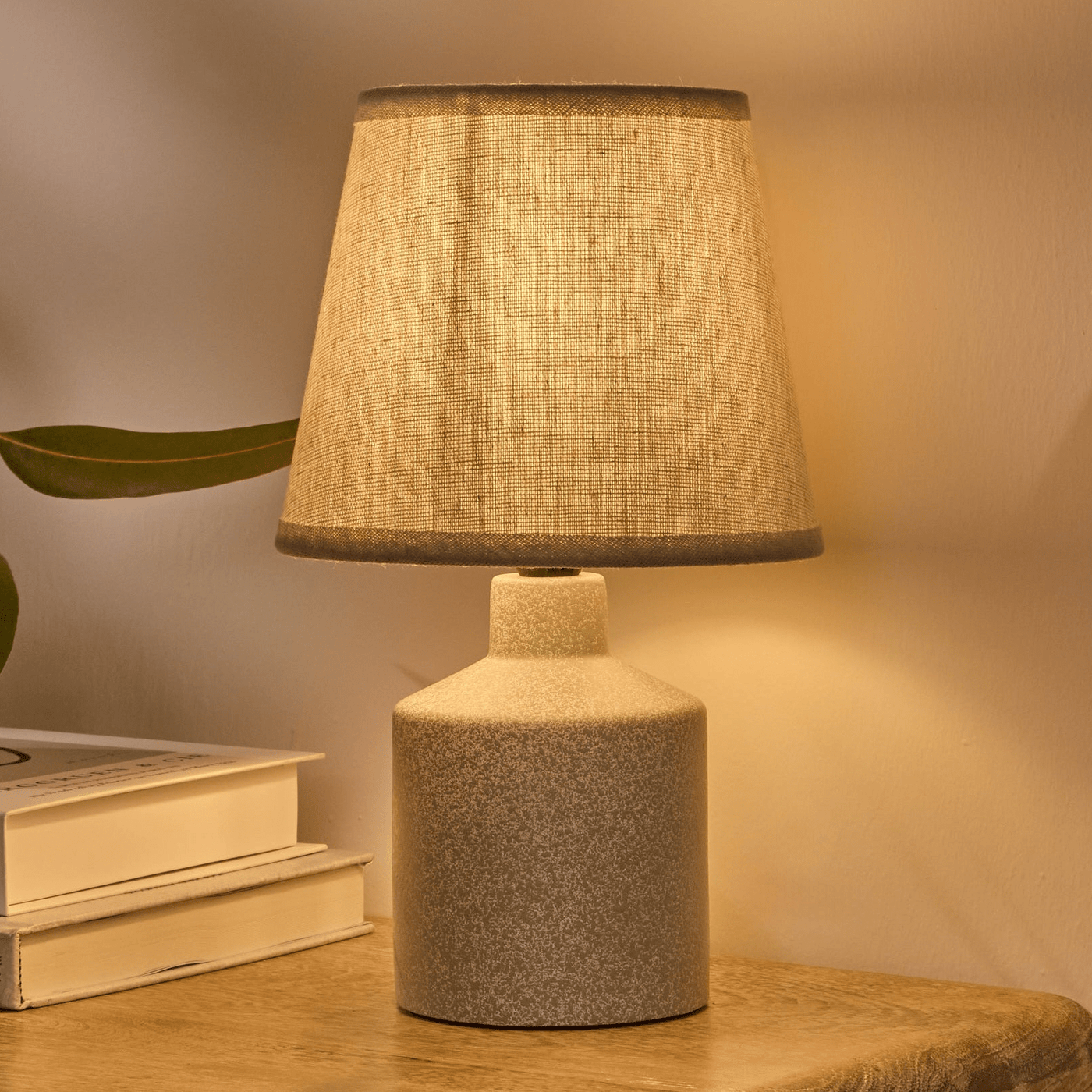 Amberley 28cm Ceramic Table Lamp - Natural & Off White Polyester Shade