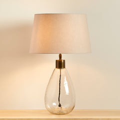 Breamore Clear Glass Lamp & Coningsby Taupe Cotton Lampshade - 35cm