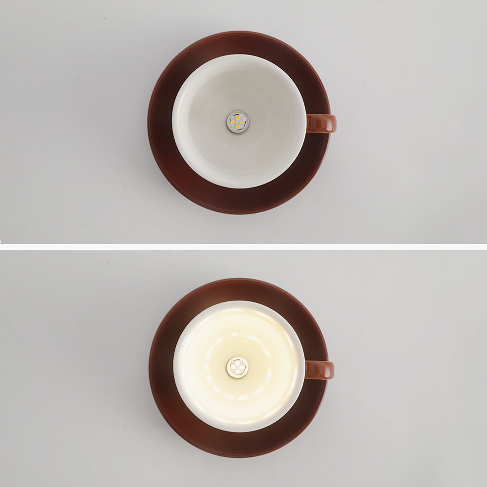 Glazed Ceramic Bowl Flush Ceiling Light, Brown Finish, Playful Handle Detail, Set of 2, Bedroom, Living Room & Dining Room