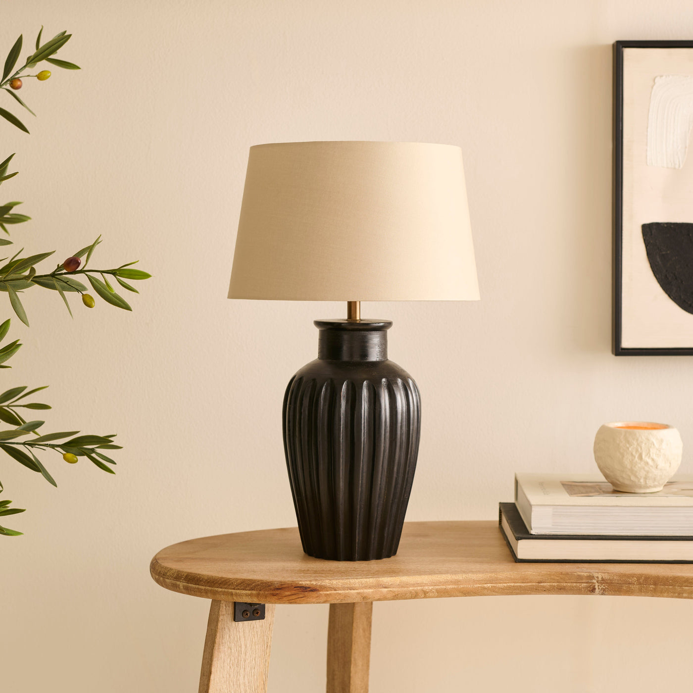Burcot Black Mango Wood Lamp Base - 28cm