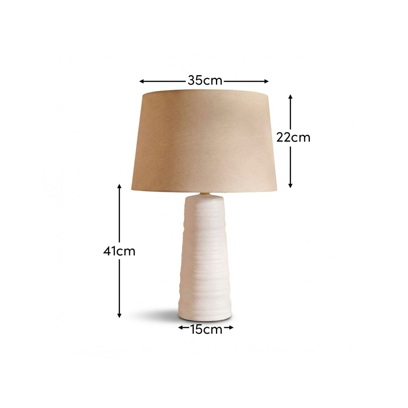 Burleigh 43cm White Ceramic Table Lamp Base & Coningsby Taupe Cotton Lampshade - 35cm