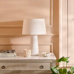 Burleigh 43cm White Ceramic Table Lamp Base & Coningsby Snow White Cotton Lampshade - 35cm